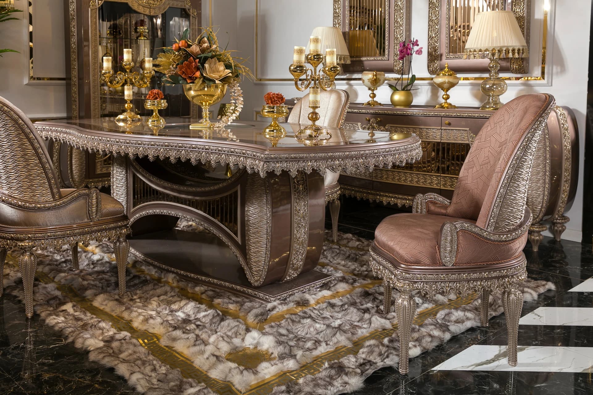Viyana Bronz Klasik Yemek Odası Takımı